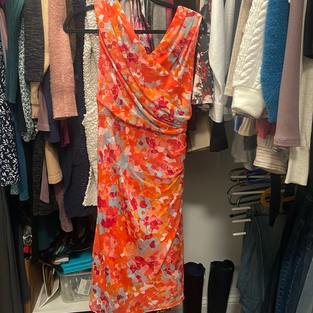 Adrianna Papell V-Neck Faux Wrap Dress in Multi Floral Womens Size 4 Sleeveless